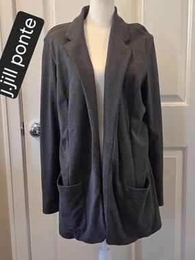 J.jill Ponte Blazer Women's M Charcoal Gray Soft Pockets All Seasons